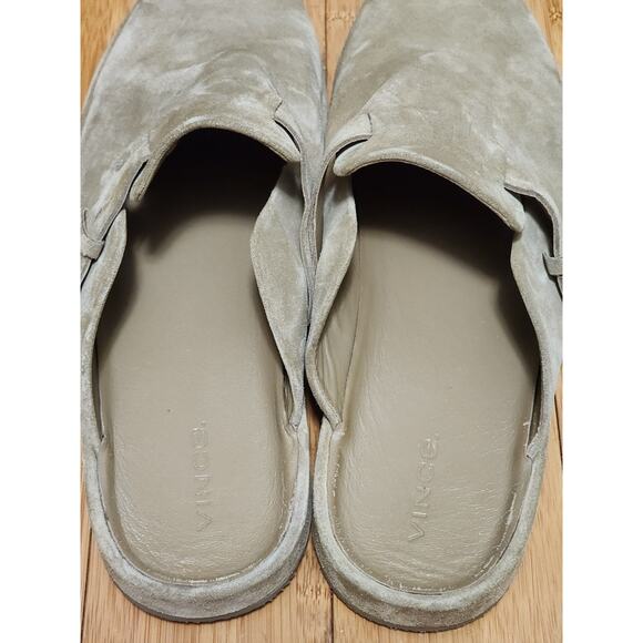 Vince Men's 13 Beige Essex Suede Leather Flat Casual Preppy Clog Shoes Slip On - Picture 8 of 9